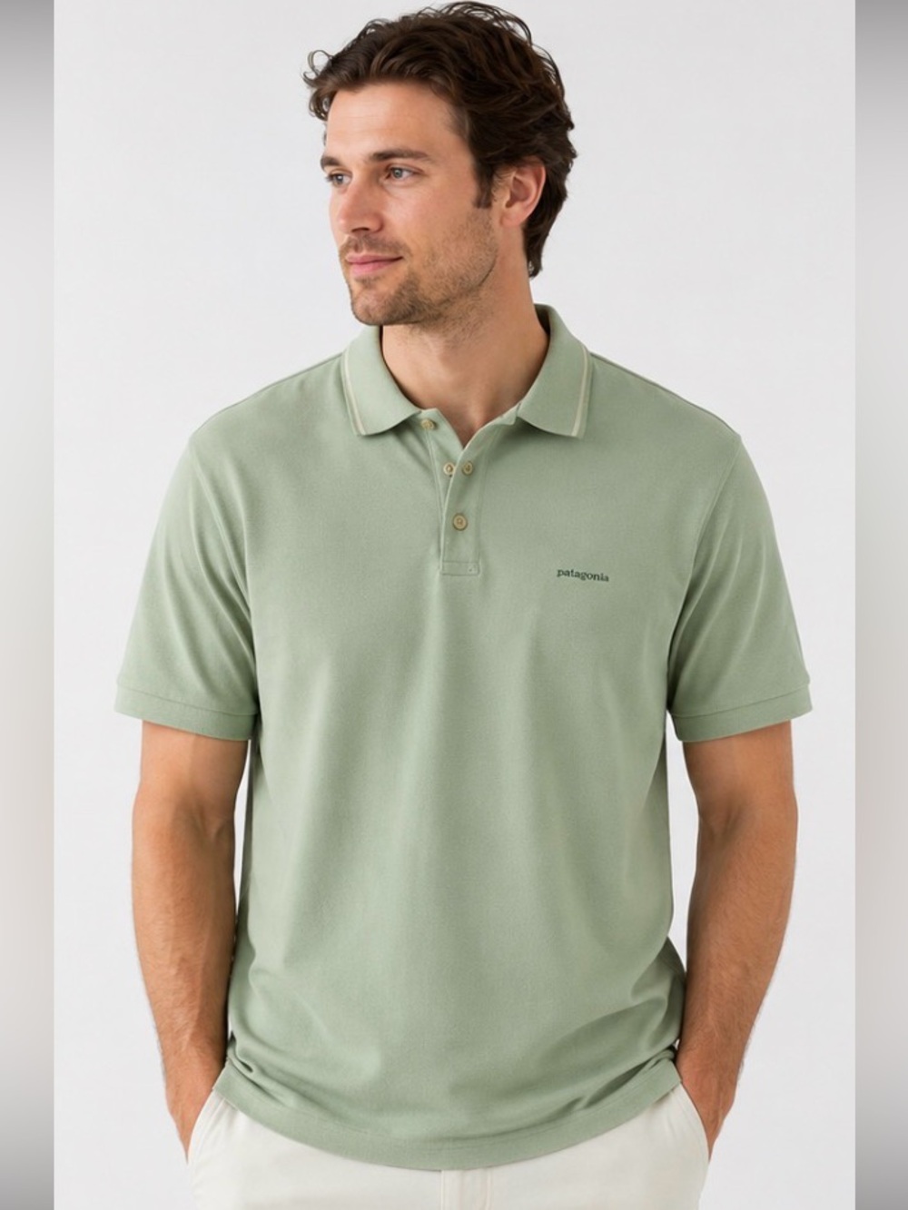 Patagonia Organic Cotton Polo Shirt Sage Green Men’s M Golf Casual Logo